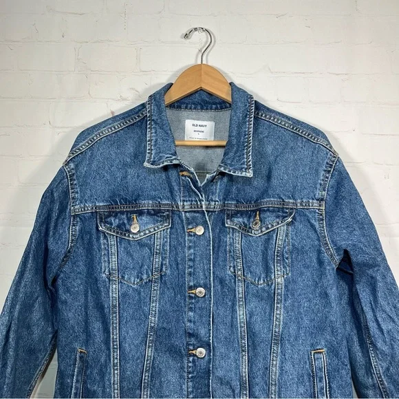Old Navy Boyfriend Trucker Denim Jean Jacket Womens Size Large Blue - Picture 2 of 11